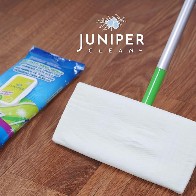 Juniper CLEAN Wet Floor Wipes, Multi Surface Floor Cleaner Wet Mop Pads Fit Swiffer Sweeper Mop, Fresh Scent & Plant-Based Textured Cloth Trap Absorb Dirt, 20 Count (Pack of 1)
