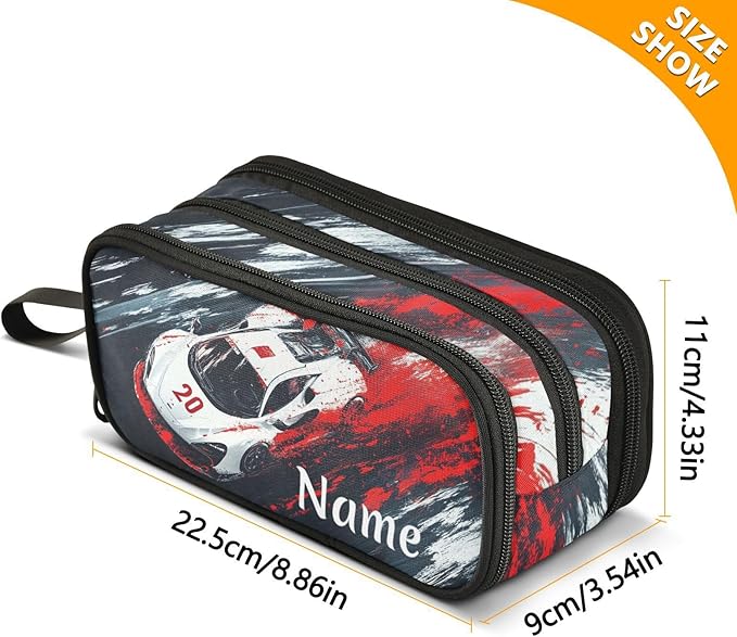BOENLE Custom Racing Car Truck Pencil Case Box Boys Girls Personalized Name Large Pencil Pouch Stationery Pen Bag Organizer for Kids Adults School Office