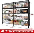 5 Tier Storage Shelves Metal Shelving Unit Load 1500LBS,Adjustable Wire Shelving Pantry Shelves for Storage,Kitchen Shelves Storage Rack for Commercial Garage Shelving Heavy Duty,61.7"W*72.4"H*15.8"D