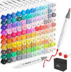 Caliart Alcohol Markers Brush Tip - 121 Colors Dual Tip Artists Coloring Markers Set Brush & Fine, with Case Permanent Alcohol Based Colored Sketch Pens, Art Supplies Gifts for Adults Drawing