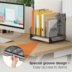 OrgMate Desk File Folder Holder Organizer-4 Vertical Compartments Racks and Paper Letter Tray,Mesh Magazine File Holder Sorter,Desktop Accessories & Workspace Organizers for Home,Office,School-Black