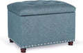 Decent Home 24’’ Rectangular Upholstered Storage Ottoman for Living Room- Fabric Foot Stool with Nail-Head Trim- Chests and Organizers, Load Up to 350 lb, Lake Blue