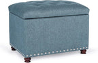 Decent Home 24’’ Rectangular Upholstered Storage Ottoman for Living Room- Fabric Foot Stool with Nail-Head Trim- Chests and Organizers, Load Up to 350 lb, Lake Blue