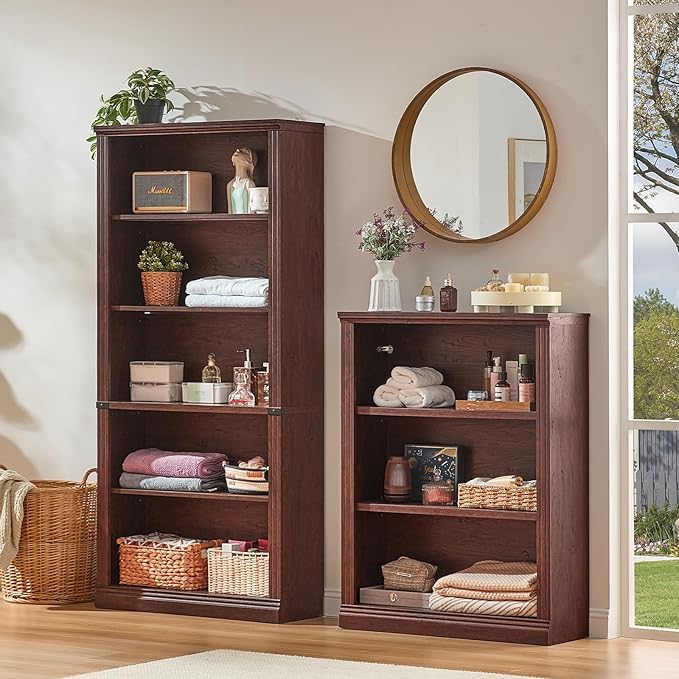 RWYHG 43" Walnut Tall Bookshelf Set of 3,3-Tier Thick Wooden Book Shelf with Adjustable Shelves,Free Standing Farmhouse Bookcase with Open Display Storage,Floor Vintage Bookshelves for Living Room