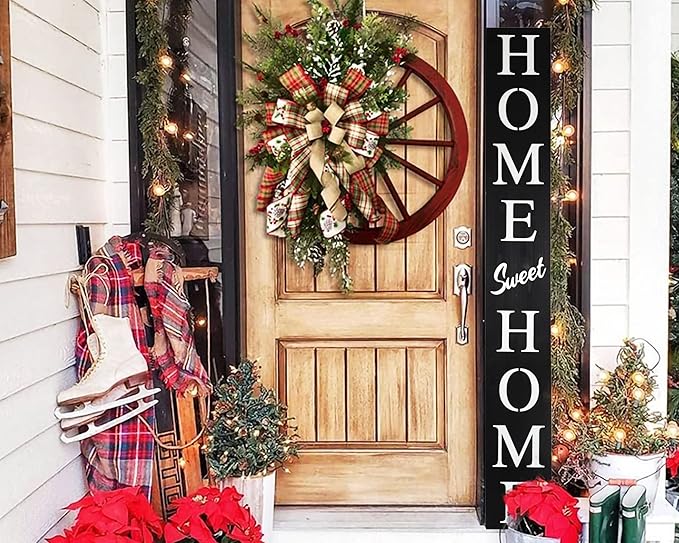 Home Sweet Home Sign for Front Door, Wood Rustic Front Porch Décor, Farmhouse Porch Sign Decorations, Outdoor Signs for Porch, Indoor Outdoor Decorations, Vertical 6ft (Black)