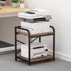Vokumba 2 Tier Under Desk Printer Stand, Large Printer Table with Height Adjustable Shelf, Rolling Printer Cart with Industrial Wheels for Home Office, Scanner Fax (Rustic Brown)