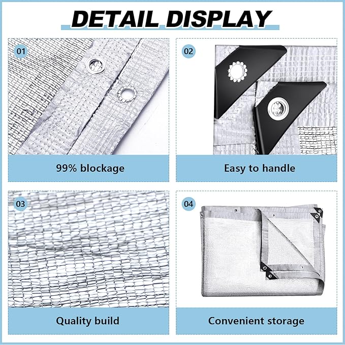 Mindsoft 99% Aluminet Shade Cloth Reflective Tarp 10 x 20 ft Aluminum Cloth Porch Privacy Screen with Grommets Durable Mesh Canopy for Car Garden Patio Pergola Sun Shade Cover(2 Set)