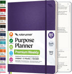 Roterunner Purpose Planner Notebook B5 7.5”x9.8” Undated 2026 Daily Weekly and Monthly Productivity Goal Setting Tool for Work Home ADHD Planner for Adults Self Care Journal (Purple Softcover)