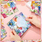 TaoBary 160 Pcs Stationery Paper Set 50 Double Sided Stationery Papers with 50 Matching Envelopes and 60 Round Dot Sticker, 10 Design(Bright Floral,5.5 x 8.25 Inch)