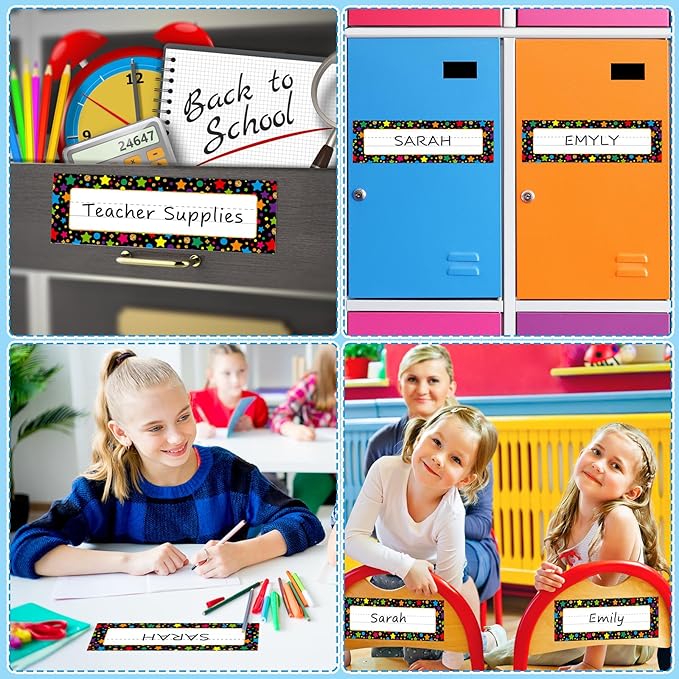 FaCraft 36Pcs Desk Name Plates for Classroom School - Waterproof Confetti Student Desk Name Tags for Classroom Nameplates Stickers Labels for Kindergarten Elementary Back to School Teacher Supplies