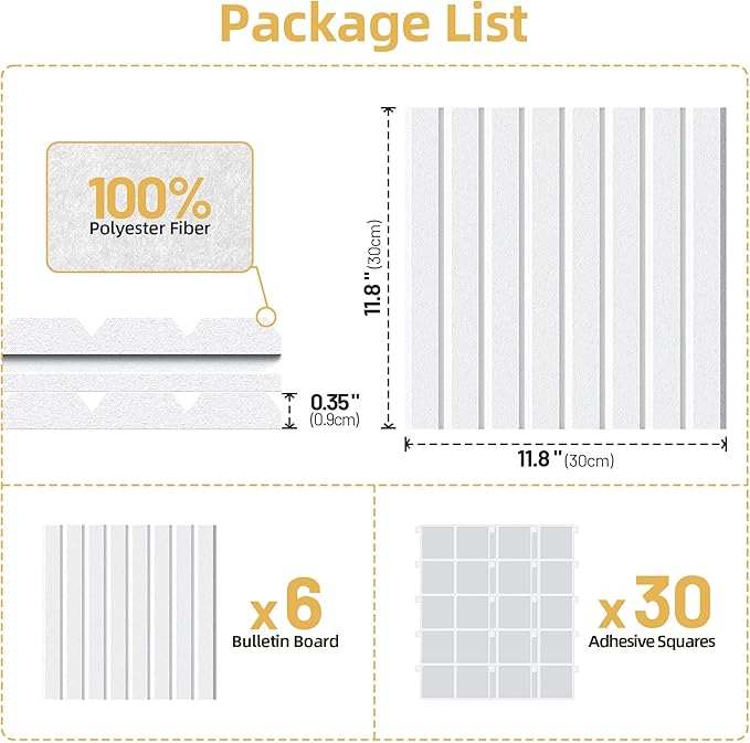 Large Cork Board for Wall 36" x 24" White Bulletin Board with Safe Removable Adhesive Squares for Pictures Photos, Alternative CorkBoard Felt Pin Boards Tiles for Office Classroom Wall Decor - 6 Pack