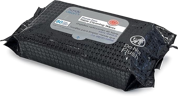 HandyClean Table Top And Counter Cleaning Wipes Pack of 12 Pouches Containing 80 Count 10.5" x 7.75" Pre-Moistened Wipes With High Shine Formula Perfect For Use at Home or Restaurants Clinics, Office