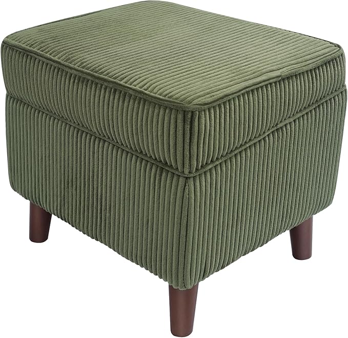 FAGAGA Storage Ottoman with Adjustable Lid, Soft Step Stool, Footrest and Seat, Ottoman Foot Rest for Living Room, Bedroom, Dorm, Green