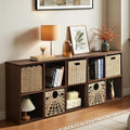 IRONMIX Metal Cube Storage Organizer, Short Bookshelf with Storage, 2 Tier Horizontal Bookshelf Cube Shelf, Small TV Stand Storage Cabinet for Classroom Home Office Library (Dark Wooden, 700+1037)