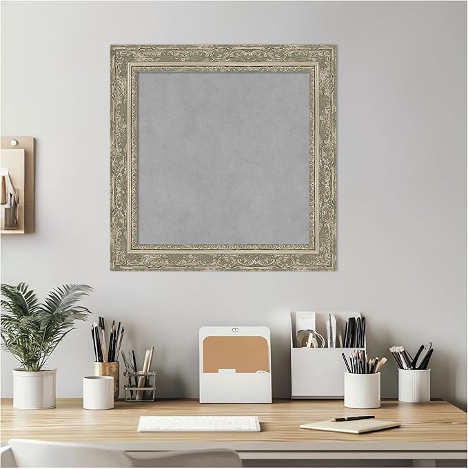 Amanti Art Silver Framed Magnetic Board 20x20 Small Vision Board for use with Magnets, 100% Metal Sheet to Display Items as Office Decor or for Home Organization in mudroom, Kitchen or Kids Room