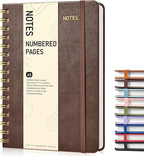 Lined Spiral Journal Notebook, A5 Hardcover Spiral Journals for Women Men, 150 Numbered Pages Spiral Bound Notebook, 100 GSM College Ruled Notebooks for Writing Note Taking 5.75" x 8.38", Dark Brown