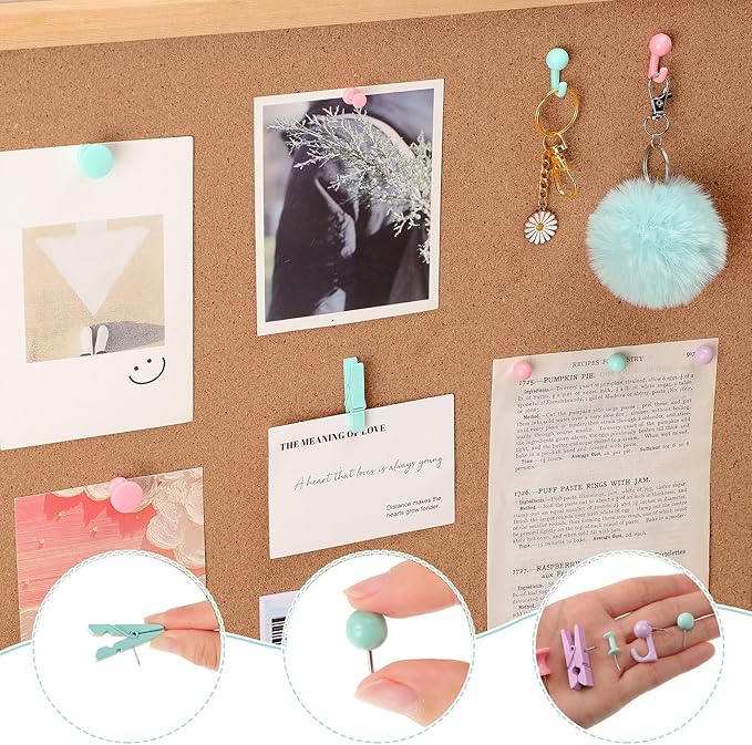 200 Pieces Push Pins Set, 5 Types Colorful Thumb Tacks Cute Decorative Push Pins for Wall Cork Board Bulletin Boards with Storage Box