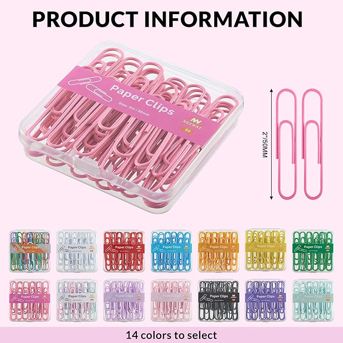 NEEWAY Colorful Large Paper Clips, 2 Inch Jumbo Paper Clips, 150 Count, 3 Pack of 50 (Rose Pink)