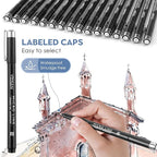 YISAN Black Drawing Art Pens,Micro Fineliner Manga Pens,Calligraphy Pens for Sketching Technical Drawing,16 set 70351