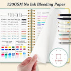 Bullet Dotted Journal Spiral Notebook, 300 Pages Leather Notebooks with Contens, 120 GSM Thick No Bleed Through Paper Journals, A5 Dot Grid Notebook for Women Men School Work Writing, 5.5" x 8", Black
