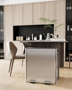 Garvee Trash Can, 16 gal Dual Compartment Stainless Steel Kitchen Trash Can for Recycling, 8+8 gal Plastic Inner Buckets and Quiet Close, Brushed, Airtight, Silver