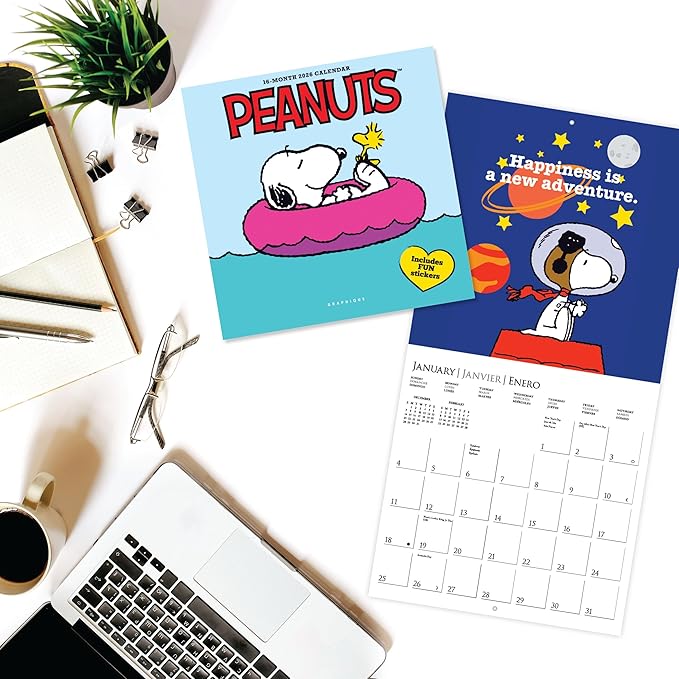 Graphique 2026 Peanuts Mini Wall Calendar | 7” x 7” | Thick Paper | Home & Office Organizer | Large Monthly Grid | 3 Languages & Marked Holidays | 4 Month Preview Page for 2027