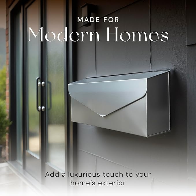 NACH Mailboxes for Outside Wall Mount, 12.5 x 5 x 10 inch, Stainless Steel Mail Box Wall Mounted, Waterproof Mailbox for Door - The Modern Envelope Mailbox