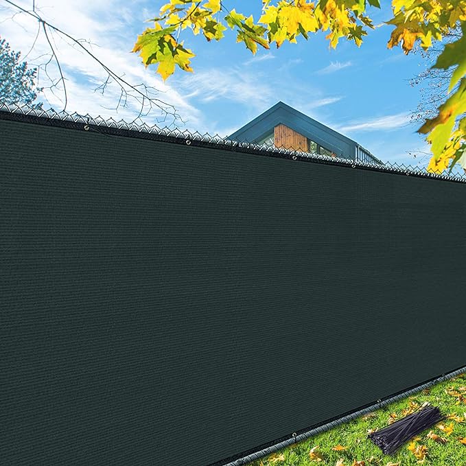 iCover 4x50ft Privacy Screen Fence, Outdoor Fencing Panels, Garden Windscreen Mesh Shade Sail Net Barrier, Include Reinforced Bindings and Brass Grommets Cable Zip Ties, Green