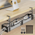 DELAMU 25'' Upgraded Cord Management, No Dill Under Desk Cable Tray with F-Clamp, Metal Cable Management Tray to Under Desk Organizer for Home Office, 1 Pack, Black
