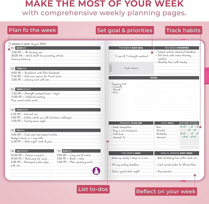 Clever Fox Planner Large – Undated Weekly & Monthly Planner for Productivity, Time Management & Goals – Organizer Journal – 7x10” (Hot Pink)