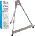 U.S. Art Supply 15" High Aluminum Tabletop Display Easel for Painting, Adjustable Folding Stand - Portable Art Easel for Displaying Canvas, Whiteboards, Posters, Signs, Pictures, Paintings