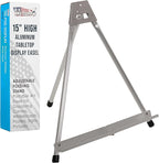 U.S. Art Supply 15" High Aluminum Tabletop Display Easel for Painting, Adjustable Folding Stand - Portable Art Easel for Displaying Canvas, Whiteboards, Posters, Signs, Pictures, Paintings