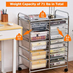 GLACER 15 Drawers Rolling Cart, Storage Cart with w/Removable Drawers & Steel Frame, Multipurpose Organizer Cart w/Sleek Handle, Utility Cart on Lockable Wheels for Home, School, Office (Clear)