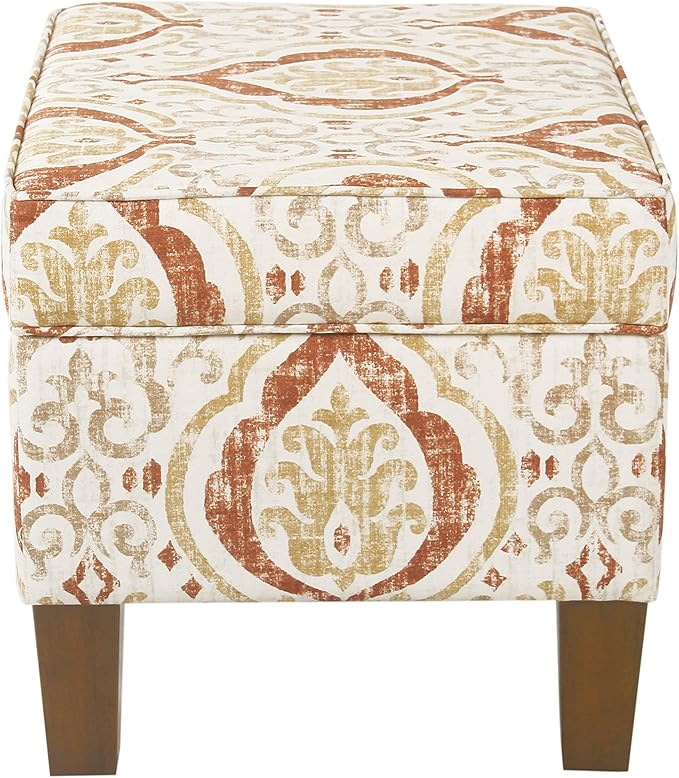 Spatial Order Square Ottoman - Burnt Orange and Cream Medallion
