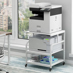 Fannova Printer Stand, 25.6" x 23.6" x 30.9" Extra Large Printer Table with Adjustable Storage Shelf, 3 Tier Rolling Printer Cart with Industrial Wheels for Home Office, White
