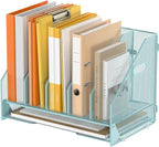 OrgMate Desk File Folder Holder Organizer-5 Vertical Compartments Racks and Paper Letter Tray,Mesh Magazine File Holder Sorter,Desktop Accessories & Workspace Organizers for Home,Office,School-Blue