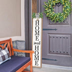 LuZhiQiang Welcome Sign for Front Porch Outdoor Home Sweet Home, 45"X9" For Large Front Door Wreath Standing Wooden Frame Tall Vertical Leaner Long Signs, Rustic Outside Farmhouse Garden Patio Decor (Wood)
