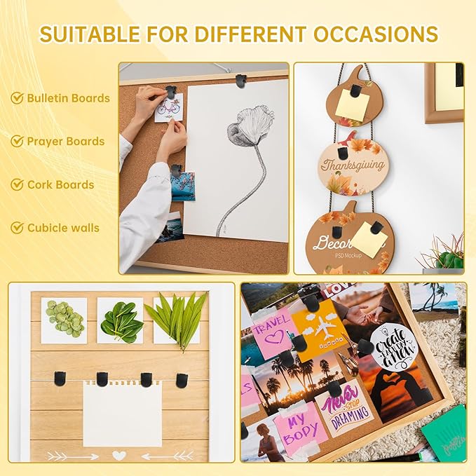 GOOLADA 36Pcs Black Cubicle Clips, Plastic Cubicle Hooks for Fabric Walls, Cubical Accessories for Work, Thumb Tacks for Cork Board, Push Pins for Bulletin Board, Wall, Classroom, School,Office