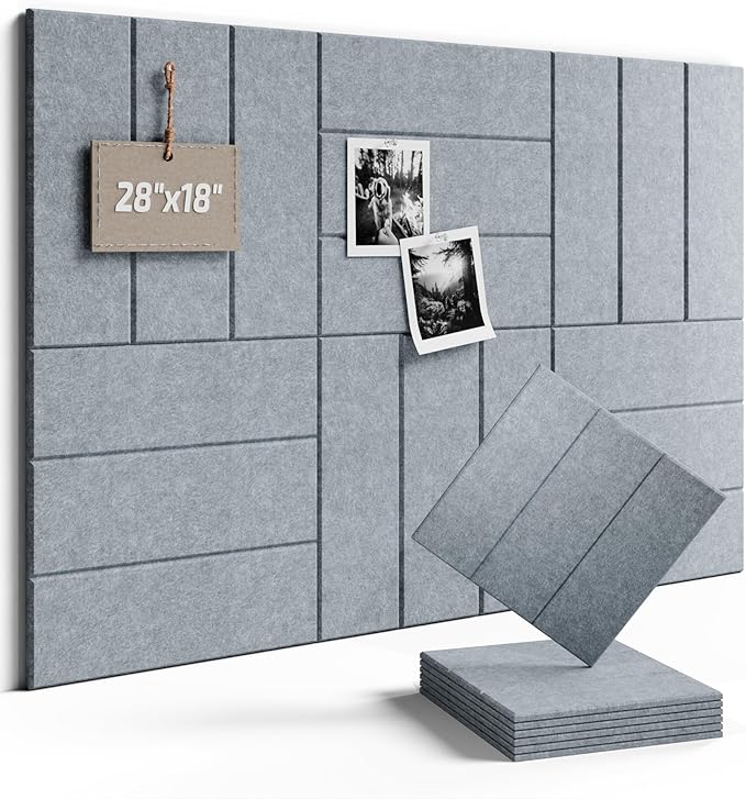 Fluxynara Felt Bulletin Board Tiles -28"x18" with 40 Adhesive Tabs, Cork Board Alternative for Office Decor, Push Pin Board Wall Organizer 6-Pack (Blue Gray)