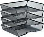 SETTFRFE 4 Tier Metal Mesh Desk Organizer-Stackable Letter Trays for Office Supplies,Black File Storage System with Reinforced Edges