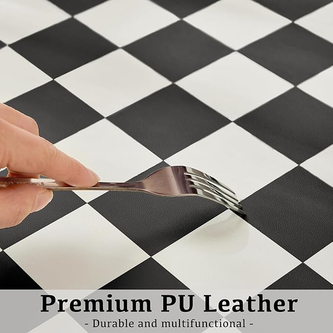 Ohocut Checkered Desk Mat, Large Cute Aesthetic Retro PU Leather Computer Laptop Desk Mat, Non-Slip Waterproof Mouse Keyboard Pad, Desk Writing Mat for Work/Home (Black, 23.6" x 13.7")