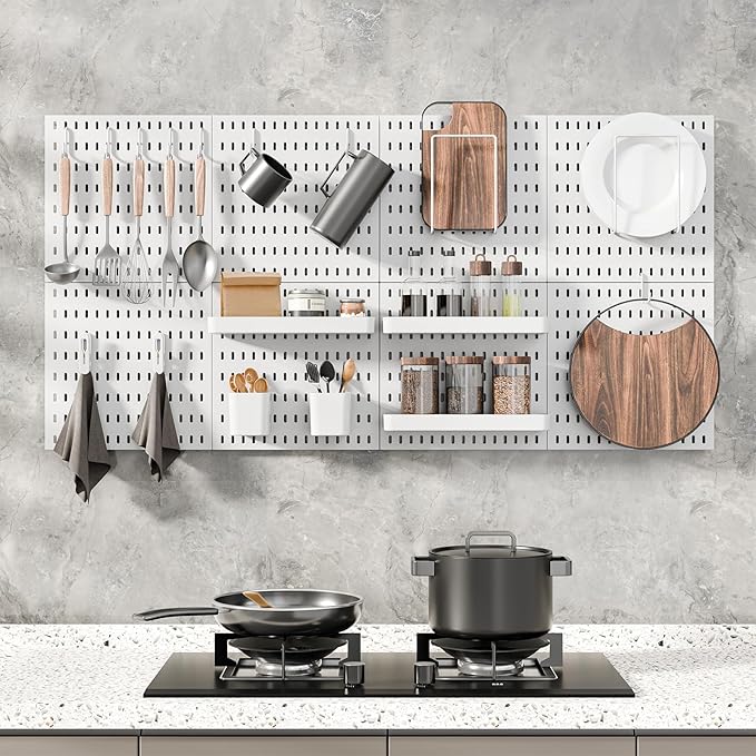 MULSAME Pegboard Combination Kit, 25.2" x 50.4" Wall Mounted Storage Set with 8 Pegboards & 40 Accessories Hanging, Peg Boards Organizer