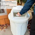 Campus Collection 42 Gallon Slatted Round Heavy-Duty Plastic Commercial Outdoor and Indoor Trash Can with Push Open Dome Lid and Internal Liner | Great for Schools and Businesses - Blue