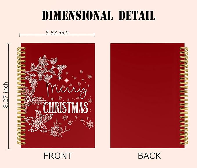 Knibeo Red Christmas Notebook Journal - Christmas Notebook, Red Notebook, Red Christmas Notebook, 5.5×8.3 Lined Paper Spiral Bound Notebook with 164 Pages