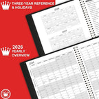 2026 Monthly Planner/Calendar - Jan 2026 - Dec 2026, Monthly Planner 2026, 12 Months, Faux Leather, 8.86" x 11.4", 15 Notes Pages, Strong Twin - Wire Binding, Tabs, Perfect Organizer - Black