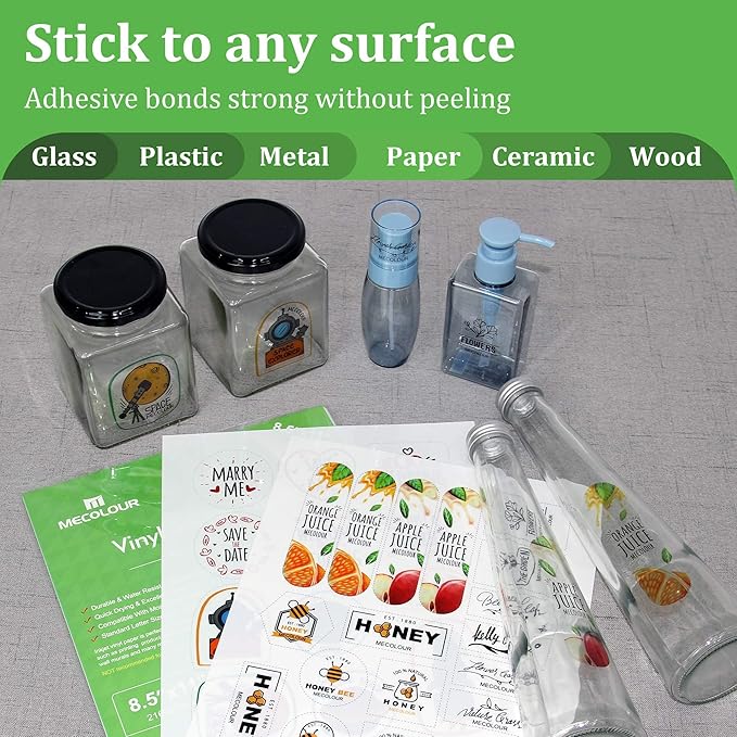 MECOLOUR Clear Sticker Paper Printable Vinyl for Inkjet Printer-100 Sheets Transparent Sticker Paper