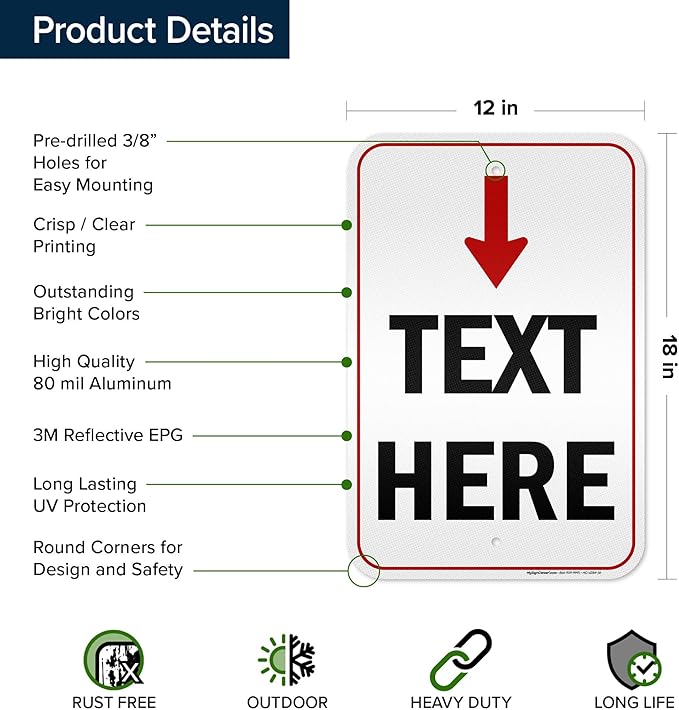 Custom Arrow,Custom Directional Sign, Arrow Down Sign, 12x18 Inches, 3M EGP Reflective, Rust Free .063 Aluminum, Fade Resistant, Made in USA by My Sign Center