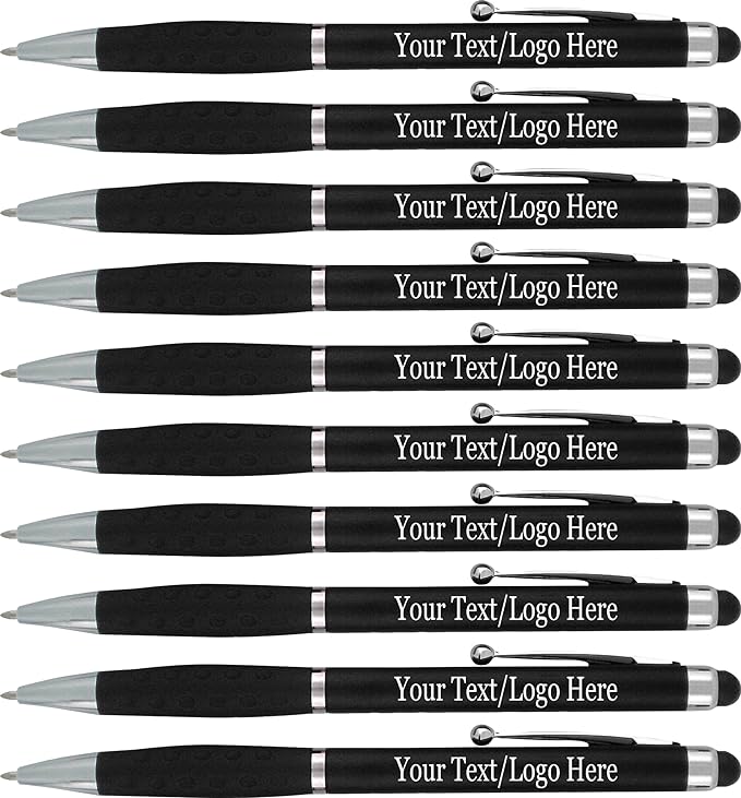 SyPen Personalized Stylus Pens With your Custom Logo or Text-600 Pack Bulk-for Businesses, Parties, and Events, 2 in 1 Ballpoint Pen & Stylus for Touchscreen Devices, Black Barrel, Black Ink