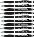 SyPen Personalized Stylus Pens With your Custom Logo or Text-300 Pack Bulk-for Businesses, Parties, and Events, 2 in 1 Ballpoint Pen & Stylus for Touchscreen Devices, Black Barrel, Black Ink