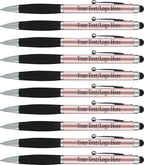 SyPen Personalized Pens With your Custom Logo or Text-300 Pack Bulk-for Businesses, Parties, and Events, 2 in 1 Ballpoint Pen & Stylus forTouchscreen Devices, Rose Gold Barrel, Black Ink